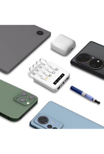Batteria Esterna per Smartphone e Tablet Cavi USB-C / Micro-USB / Lightning Integrati - Bianco