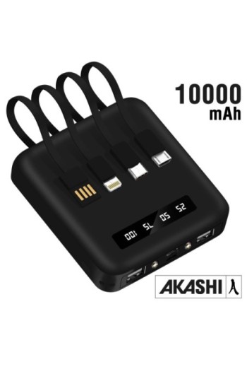 Batteria Esterna per Smartphone e Tablet Cavi USB-C / Micro-USB / Lightning Integrati - Nero