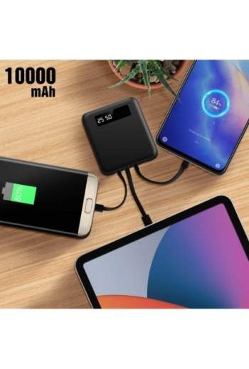 Batteria Esterna per Smartphone e Tablet Cavi USB-C / Micro-USB / Lightning Integrati - Nero