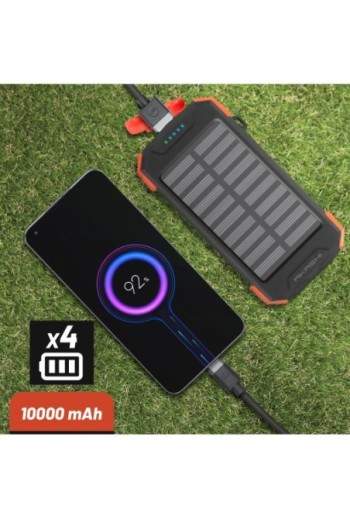 Powerbank solare da 10000 mAh USB / USB-C + ricarica wireless antiurto torcia elettrica Akashi - nero
