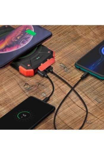 Powerbank solare da 10000 mAh USB / USB-C + ricarica wireless antiurto torcia elettrica Akashi - nero