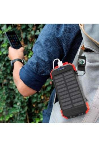 Powerbank solare da 10000 mAh USB / USB-C + ricarica wireless antiurto torcia elettrica Akashi - nero