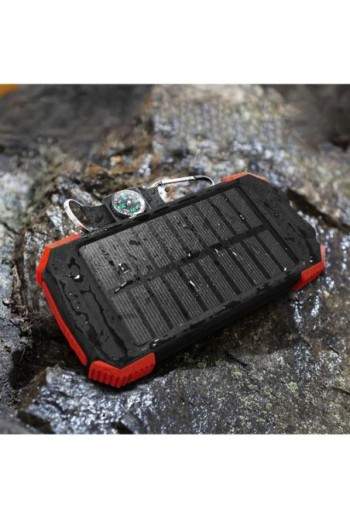 Powerbank solare da 10000 mAh USB / USB-C + ricarica wireless antiurto torcia elettrica Akashi - nero