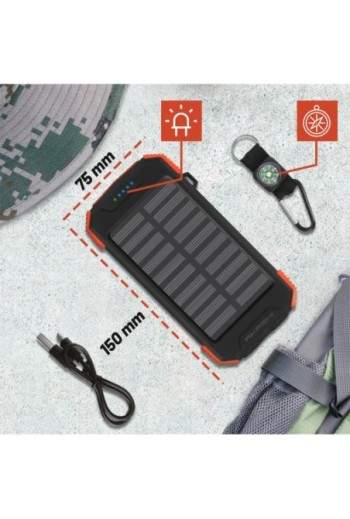Powerbank solare da 10000 mAh USB / USB-C + ricarica wireless antiurto torcia elettrica Akashi - nero