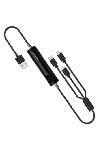 Powerbank compatta e leggera Akashi nera 2600 mAh + cavo 3 in 1 Lightning / USB-C / Micro-USB