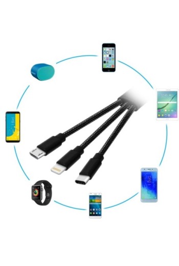 Powerbank compatta e leggera Akashi nera 2600 mAh + cavo 3 in 1 Lightning / USB-C / Micro-USB