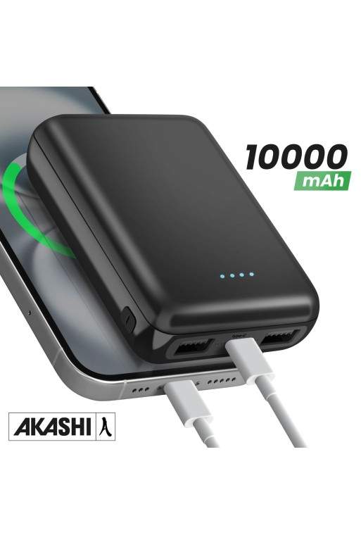 Powerbank Akashi 10000 mAh Nero Grande capacità 2 porte USB - Nero