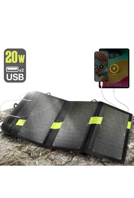 Caricatore solare doppio USB 20W impermeabile e pieghevole nero
