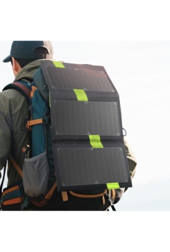 Caricatore solare doppio USB 20W impermeabile e pieghevole nero