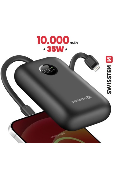 Batteria Esterna 10000mAh con Cavi USB-C e Lightning integrati - Swissten Voltbox