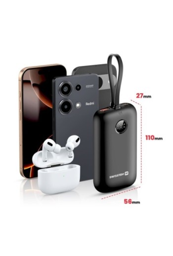 Batteria Esterna 10000mAh con Cavi USB-C e Lightning integrati - Swissten Voltbox