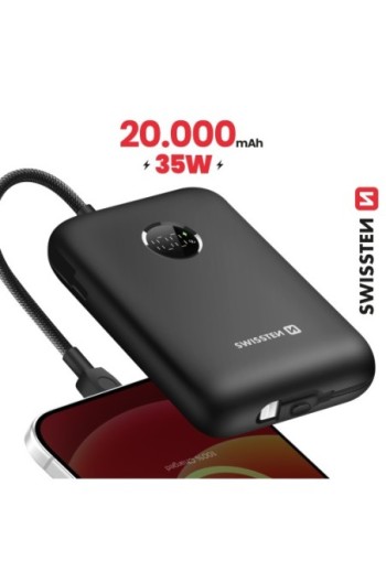 Batteria Esterna 20000mAh con Cavi USB-C e Lightning integrati - Swissten Voltbox