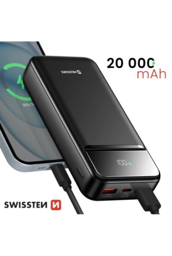 Batteria Esterna 20000mAh con USB-C e 2x USB - Swissten Power Line II Nero