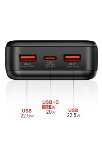 Batteria Esterna 20000mAh con USB-C e 2x USB - Swissten Power Line II Nero
