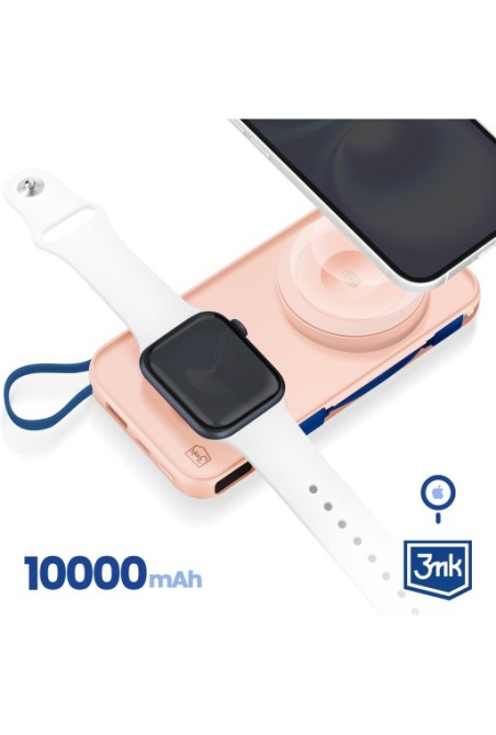 Powerbank MagSafe 10000 mAh con cavo Lightning e USB C Rosa 3mk
