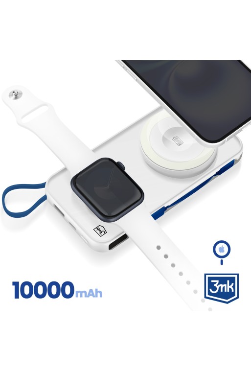Powerbank MagSafe 10000 mAh con cavo Lightning e USB C Bianco 3mk