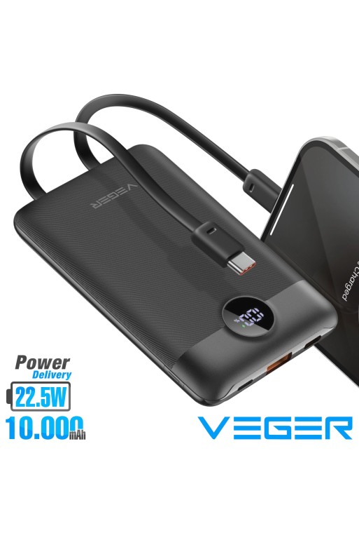 Batteria esterna 10000mAh USB 22 5W cavi USB-C 20W e Lightning 20W - Veger