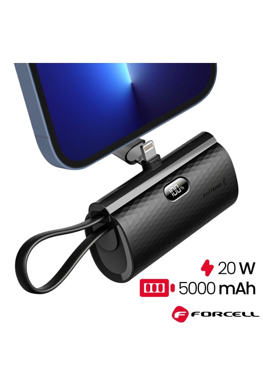 Powerbank da 5000mAh per iPhone Lightning + USB-C 20W - Forcell F-Energy nero