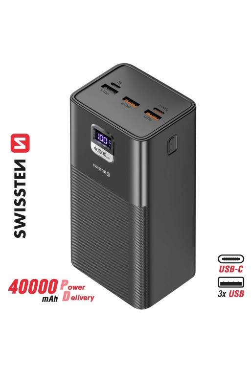 Batteria esterna 40000mAh USB + USB-C 100W Swissten Power Line - nero
