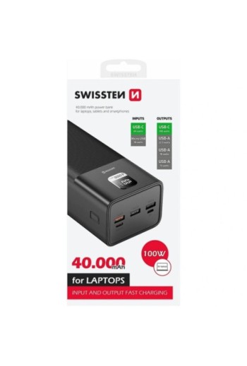 Batteria esterna 40000mAh USB + USB-C 100W Swissten Power Line - nero