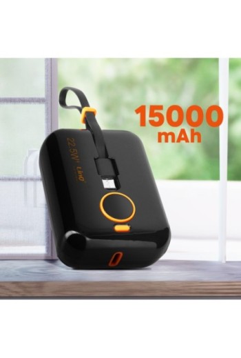 Powerbank 15000 mAh carica rapida USB 22 5W con cavi integrati USB-C 20W e Lightning display LED LinQ - nero