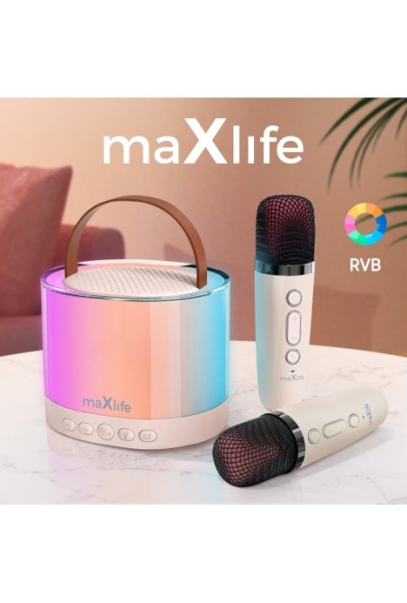 Altoparlante Bluetooth + doppio microfono Maxlife bianco - set karaoke