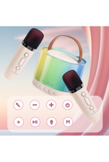 Altoparlante Bluetooth + doppio microfono Maxlife bianco - set karaoke