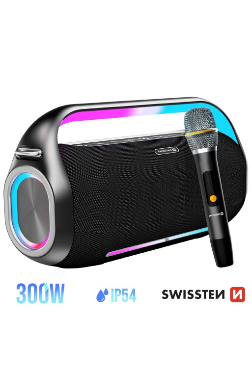 Altoparlante Bluetooth Swissten Harmony 300W Nero con Microfono Karaoke Wireless - Autonomia 15 Ore
