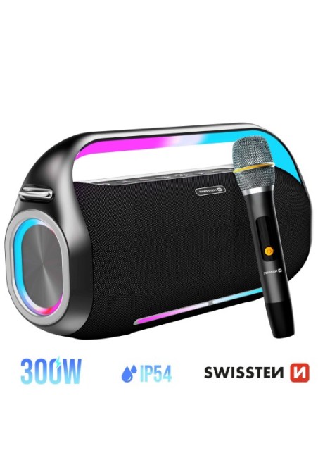 Altoparlante Bluetooth Swissten Harmony 300W Nero con Microfono Karaoke Wireless - Autonomia 15 Ore