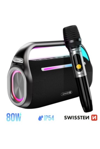 Altoparlante Bluetooth Swissten Harmony 80W Nero con Microfono Karaoke Wireless - Autonomia 10 Ore