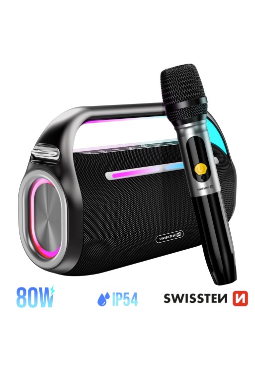 Altoparlante Bluetooth Swissten Harmony 80W Nero con Microfono Karaoke Wireless - Autonomia 10 Ore