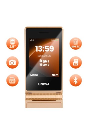 Telefono a conchiglia doppio schermo 2 8" + 1 77" Batteria 1200mAh – Oro