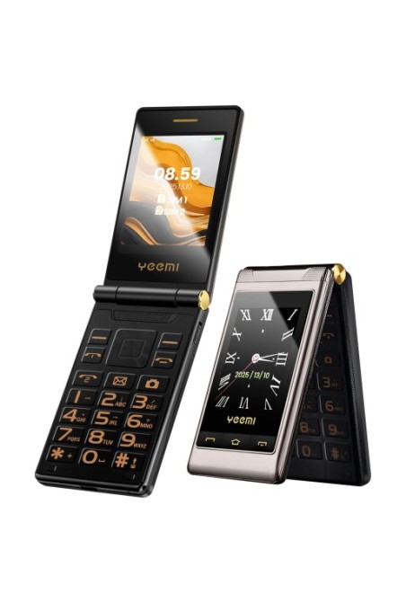 Telefono a conchiglia con doppio schermo touch esterno + interno – Grigio scuro