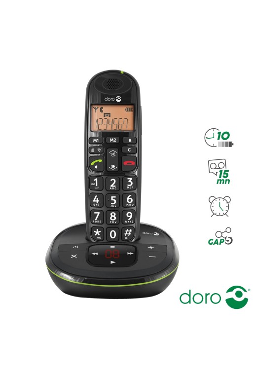 Telefono cordless per senior DECT Doro PhoneEasy 105wr con segreteria telefonica e grandi tasti - nero
