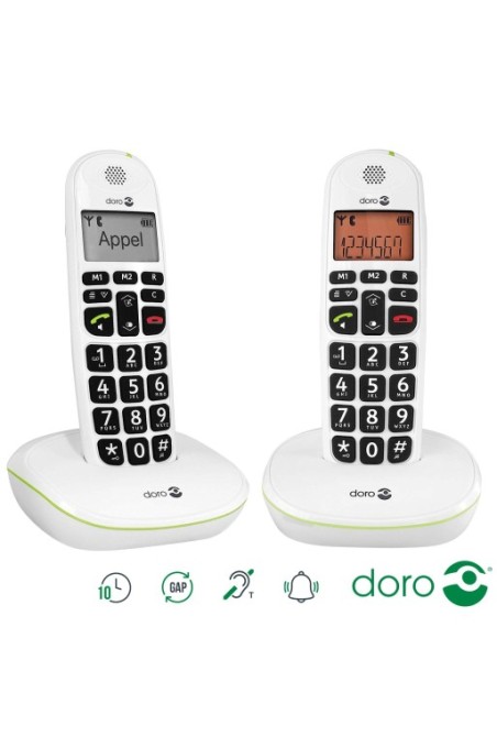 Set di telefoni DECT per senior Doro PhoneEasy 100W Duo con tasti grandi e suono amplificato - bianco