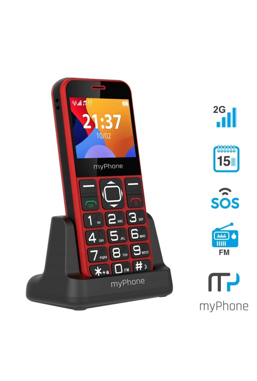 Telefono Senior myPhone Halo 3 con radio FM stazione di ricarica e tasto SOS - rosso