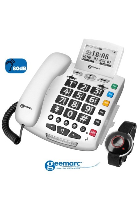 Telefono Fisso Senior Amplificato con Bracciale SOS - Geemarc Serenities