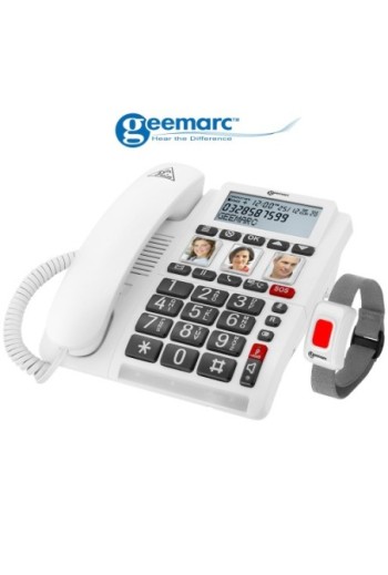 Telefono Senior Amplificato 30dB + Bracciale Allarme SOS - Geemarc CL610