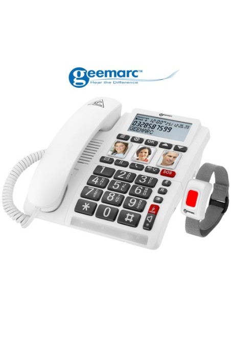 Telefono Senior Amplificato 30dB + Bracciale Allarme SOS - Geemarc CL610