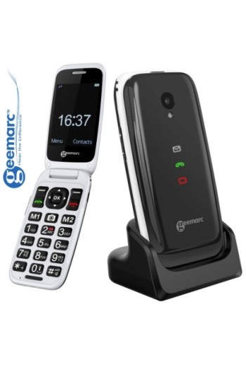 Telefono cellulare amplificato per anziani - a conchiglia - tasto SOS - Geemarc CL8700 bianco e nero