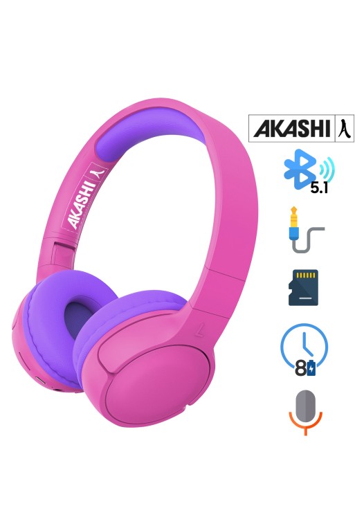 Cuffie Bluetooth 5.1 per bambini con microfono 8 ore di autonomia Akashi - rosa / viola