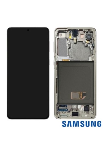 Blocco completo originale Samsung Galaxy S21: Schermo LCD + Vetro Tattile Service Pack - Phantom White