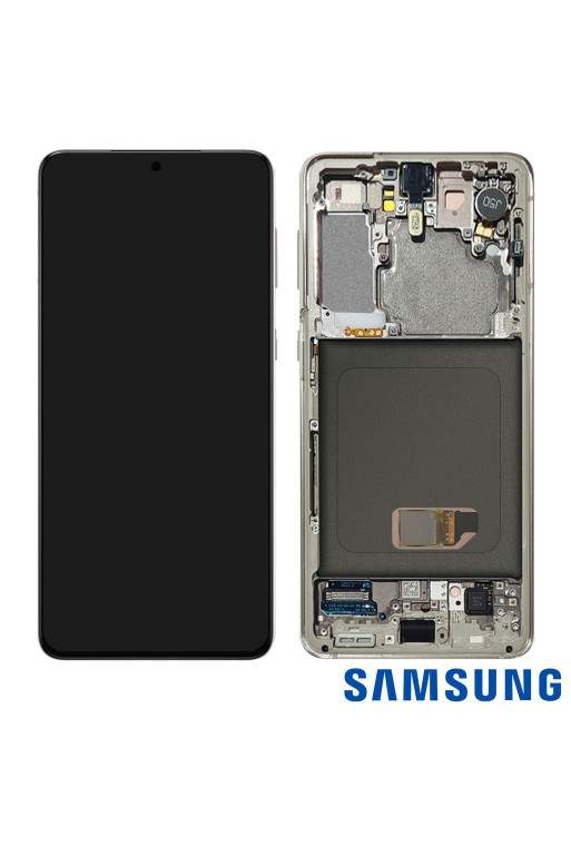 Blocco completo originale Samsung Galaxy S21: Schermo LCD + Vetro Tattile Service Pack - Phantom White