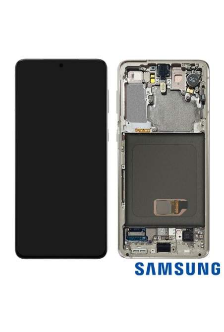 Blocco completo originale Samsung Galaxy S21: Schermo LCD + Vetro Tattile Service Pack - Phantom White