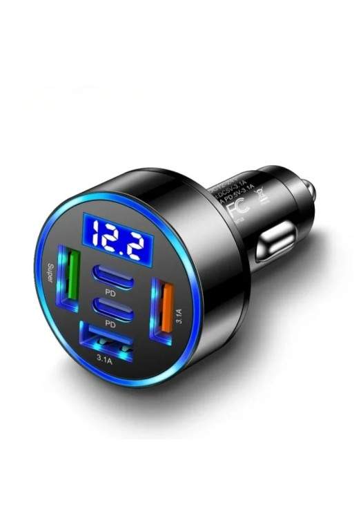 Caricatore Auto 66W/75W Fast Charger con Display LED e 4 Porte USB/Type-C