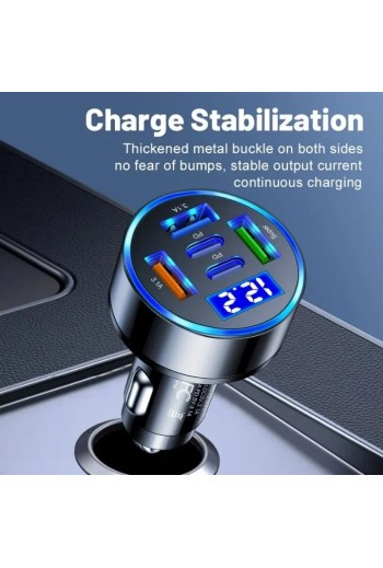 Caricatore Auto 66W/75W Fast Charger con Display LED e 4 Porte USB/Type-C