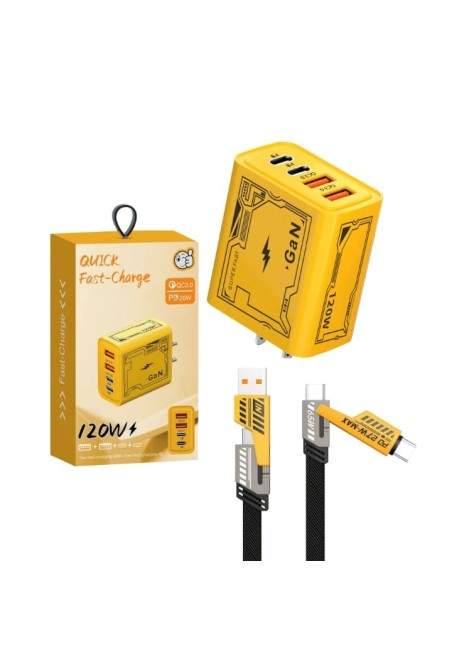 Caricatore da Parete 120W Fast Charge con 4 Porte (USB + Type-C) – QC3.0 + PD