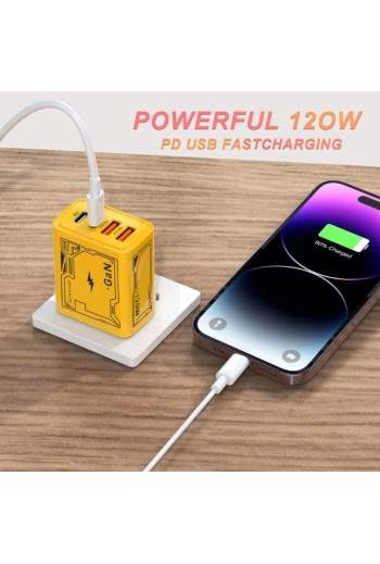 Caricatore da Parete 120W Fast Charge con 4 Porte (USB + Type-C) – QC3.0 + PD