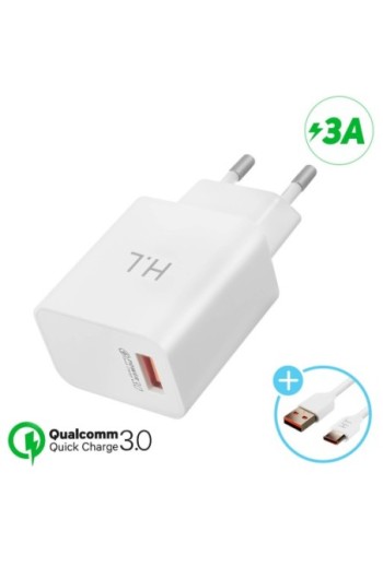Caricabatterie a Muro 3A Qualcomm Quick Charge 3.0 con Cavo USB Tipo C - Bianco