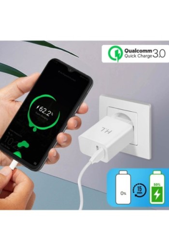 Caricabatterie a Muro 3A Qualcomm Quick Charge 3.0 con Cavo USB Tipo C - Bianco